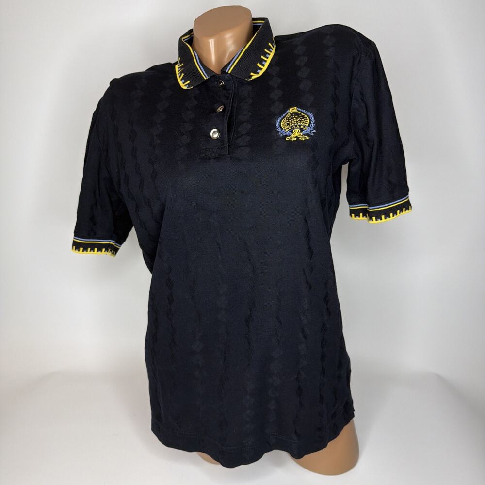 Vintage Escada Margaretha Ley Golf Jacquard Polo 36 Navy Crest Hong Kong 90s